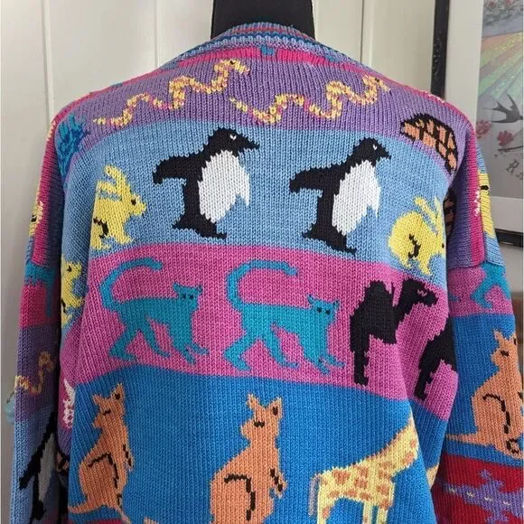 VTG Grannycore Christine Foley Noah’s Ark Cardigan Sweater Animals Circus 2 - Picture 8 of 10